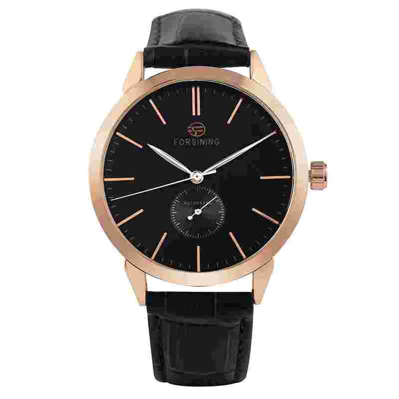 FORSINING Brown/Black Leather Band Military Mens Self-Wind Mechanical Wristwatch