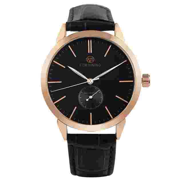 FORSINING Brown/Black Leather Band Military Mens Self-Wind Mechanical Wristwatch