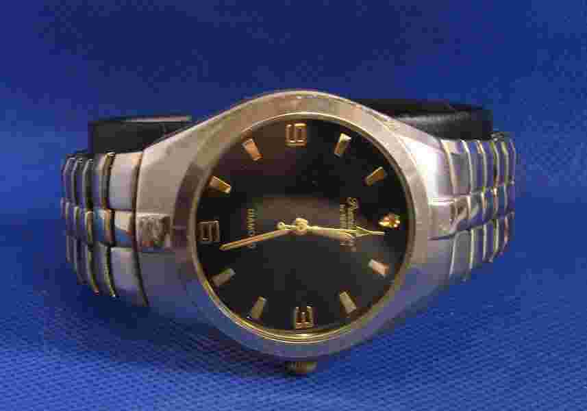 Mens Watch Precision By Gruen Diamond Accent  Quartz Black Stainless Steel