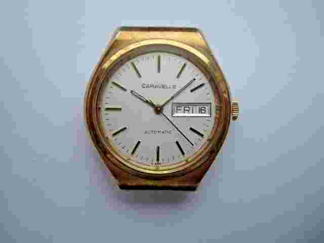 Caravelle Bulova Mens Automatic Watch 1453.50-PO Day-Date QS Luminous Hands Runs