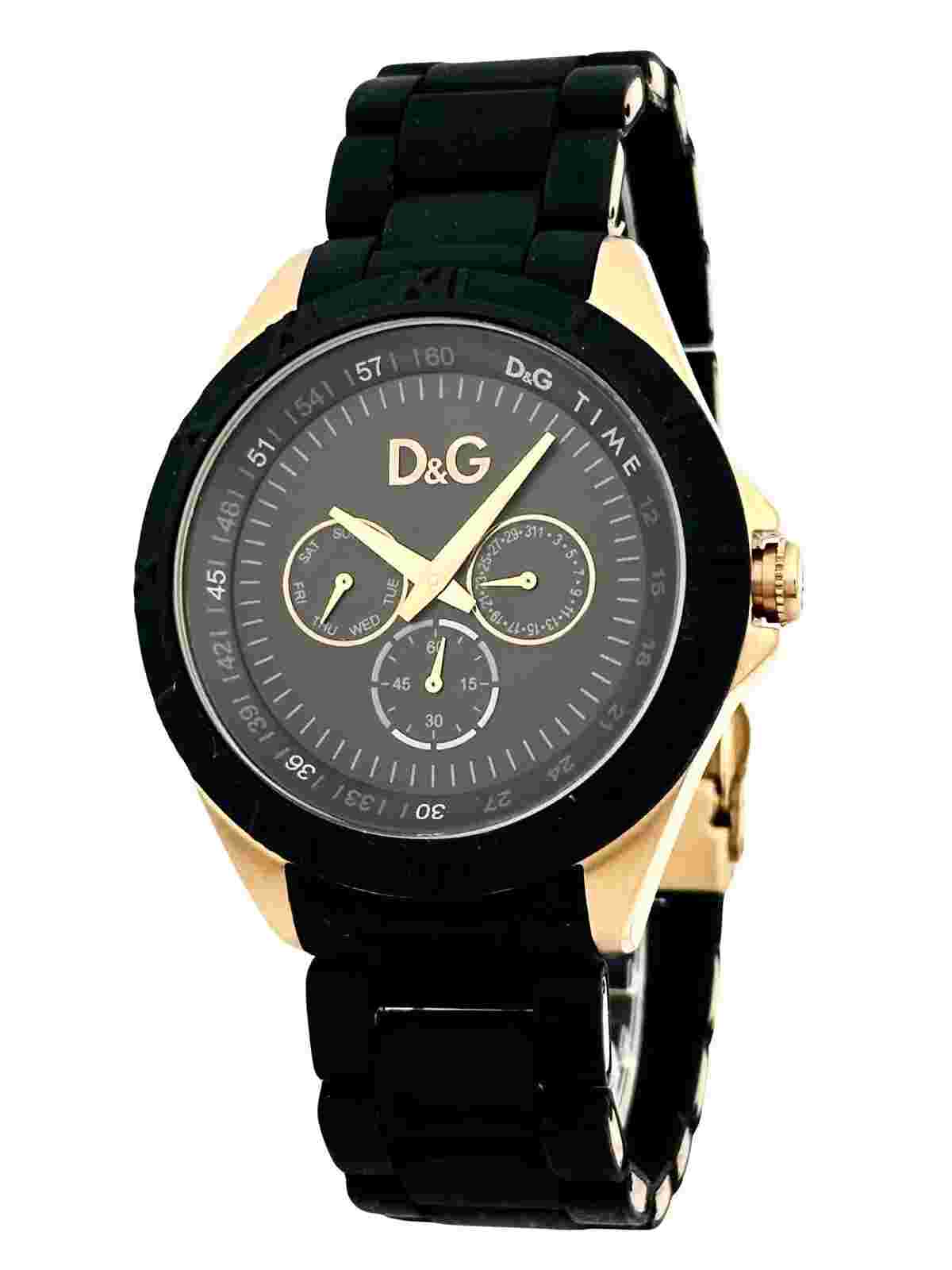 D&G Dolce & Gabbana DW0778 Chamonix Rose Gold Black Dial Black Bracelet Watch