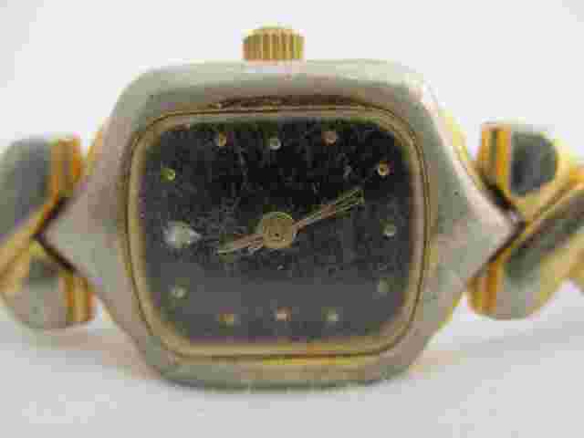 Sarah Coventry Analog Watch Gold Tone Expansion Band Rectangular Black Face