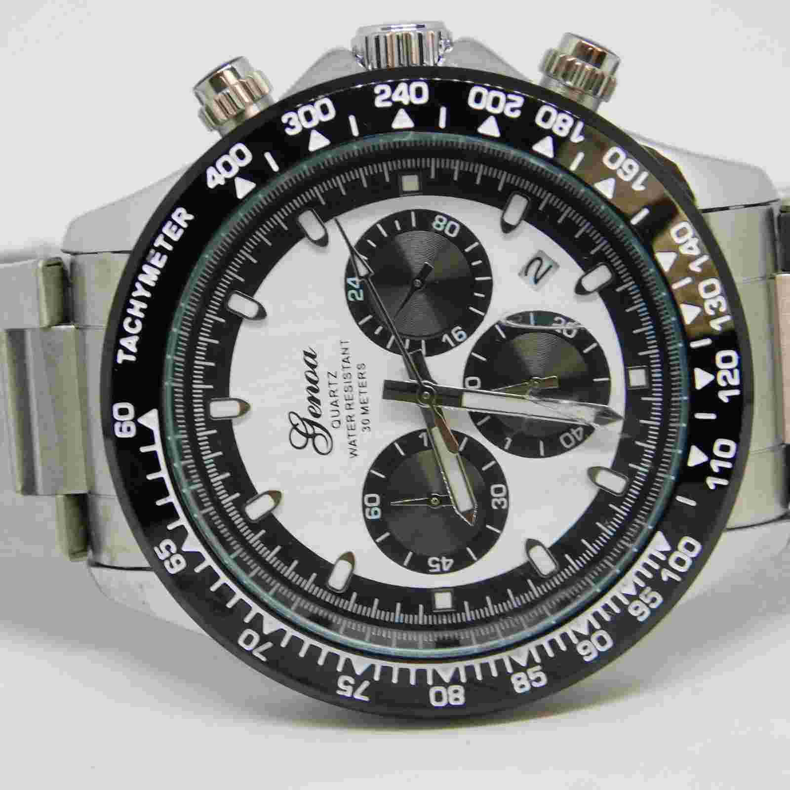 Genoa Tachymeter Silver Tone Quartz Analog Men's Watch Sz. 8 1/4" New Battery