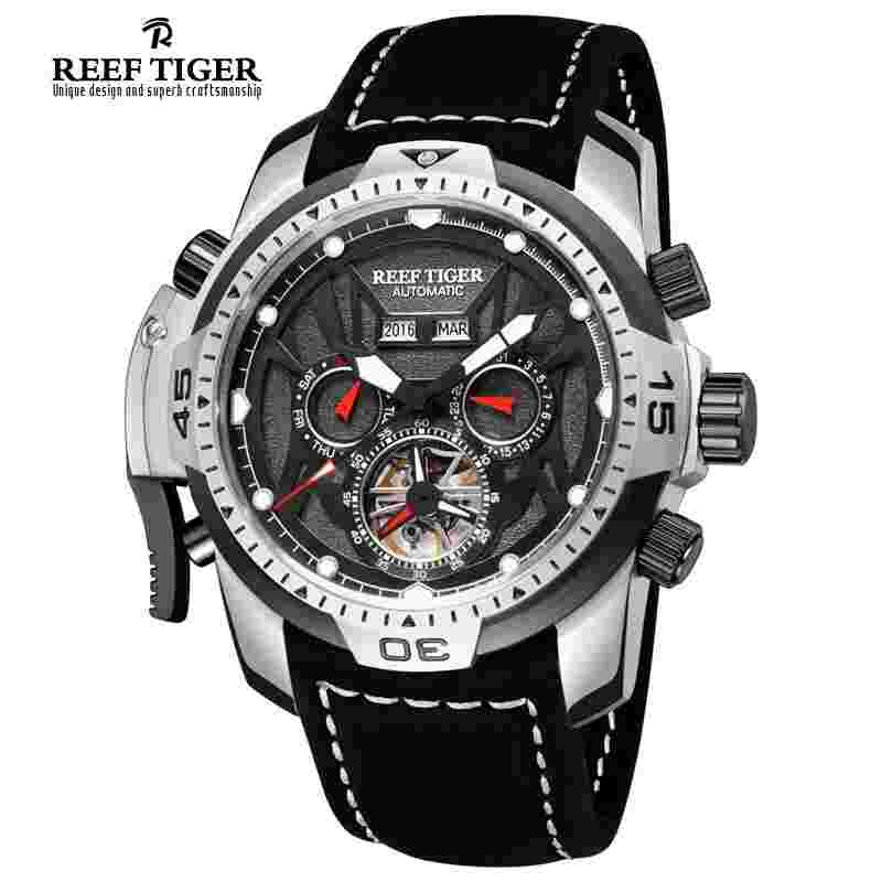 Reef Tiger Men's Domineering Tourbillon Mechanical Watch Multifunctional