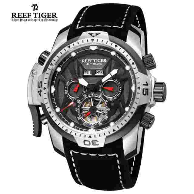Reef Tiger Men's Domineering Tourbillon Mechanical Watch Multifunctional