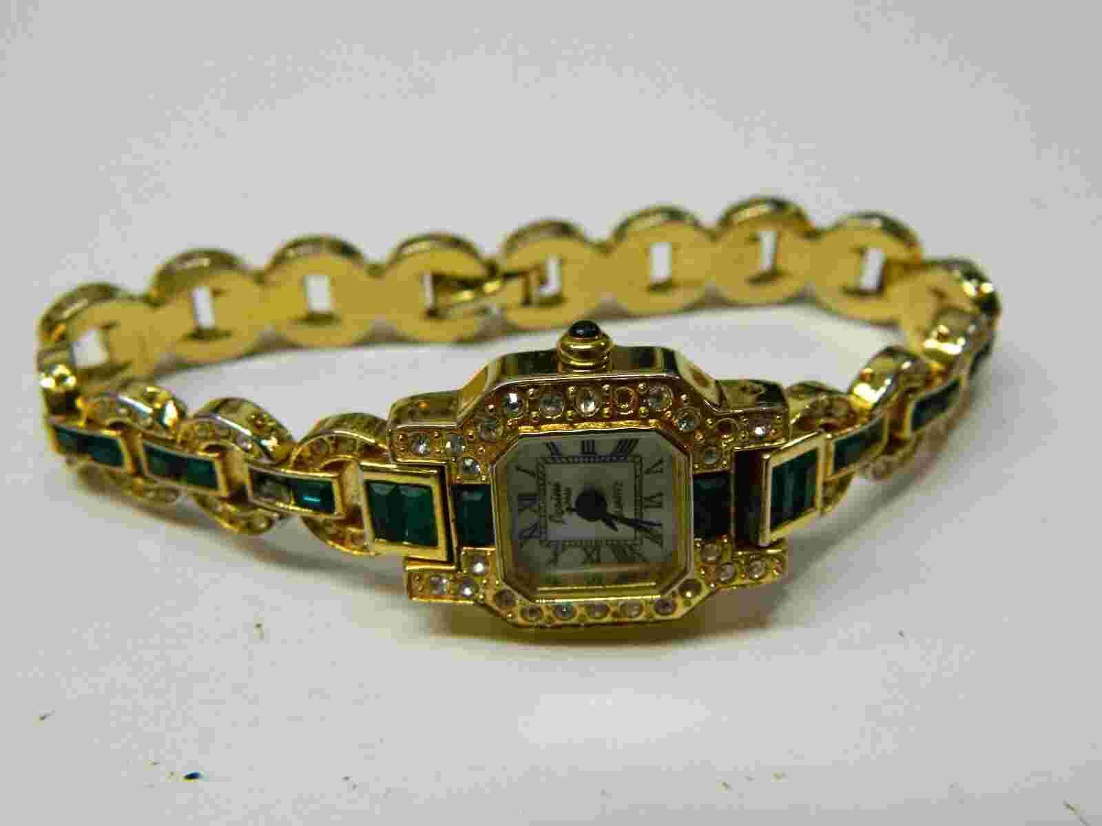 Beautiful faux GREEN EMERALD lady's/Woman's watch/wristwatch