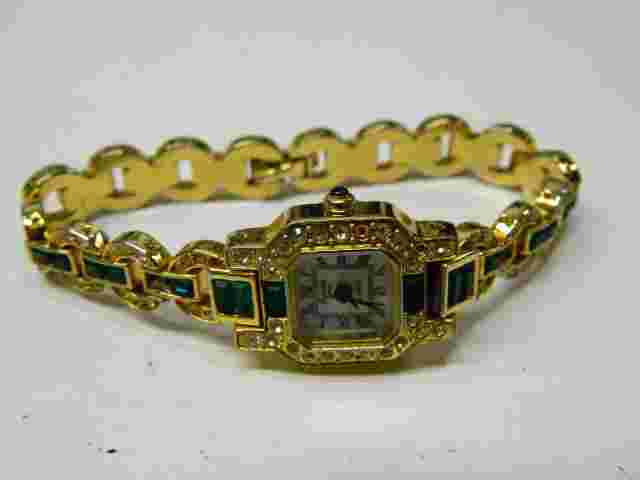 Beautiful faux GREEN EMERALD lady's/Woman's watch/wristwatch