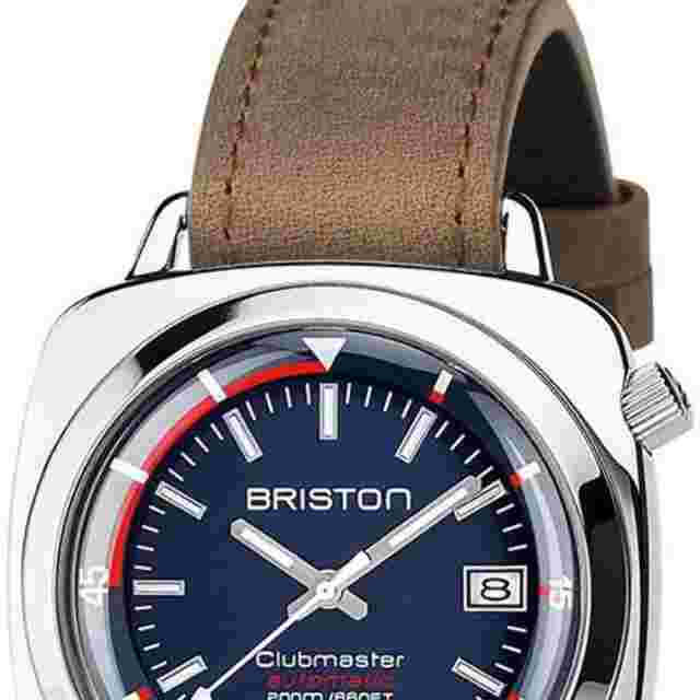 Briston Clubmaster Diver Automatic Watch 42mm Navy Blue Dial Brown Leather Strap