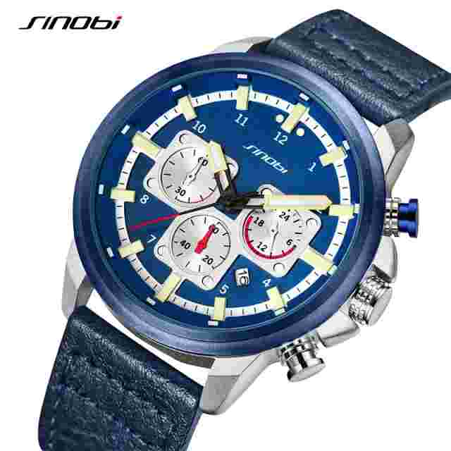 SINOBI Men Analog Leather Sports Watches Men's Military Watch for Men Date
