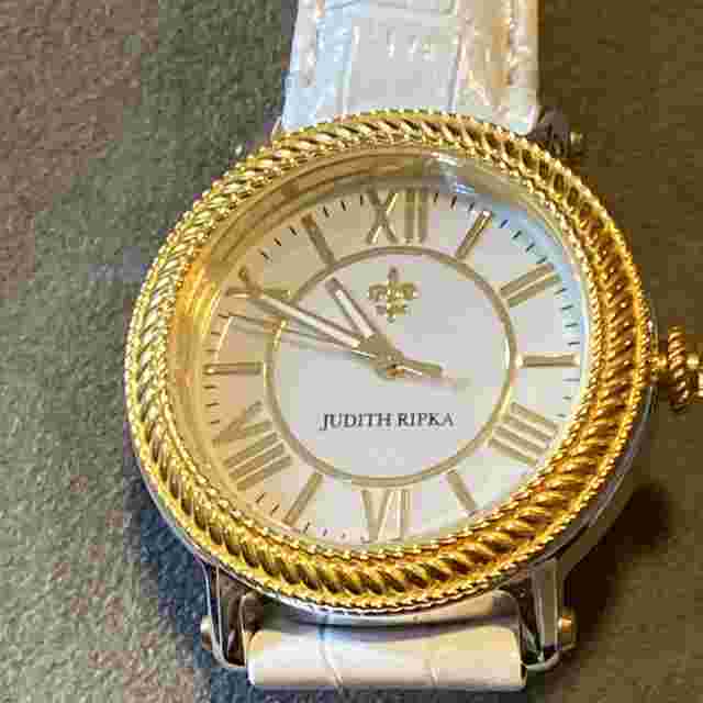 Judith Ripka Watch Two-Tone White Leather Band Diamonique 3ATM NEW QVC