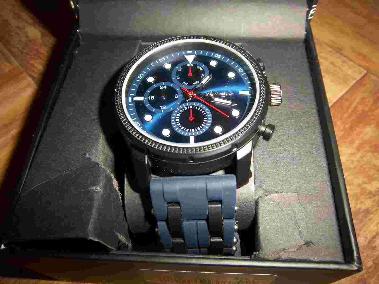 MENS ED HARDY BLACK/BLUE SILICONE STUDDED BAND WATCH - NIB