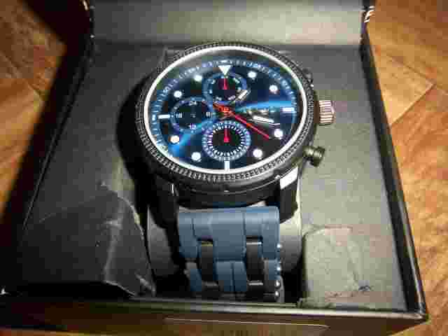 MENS ED HARDY BLACK/BLUE SILICONE STUDDED BAND WATCH - NIB