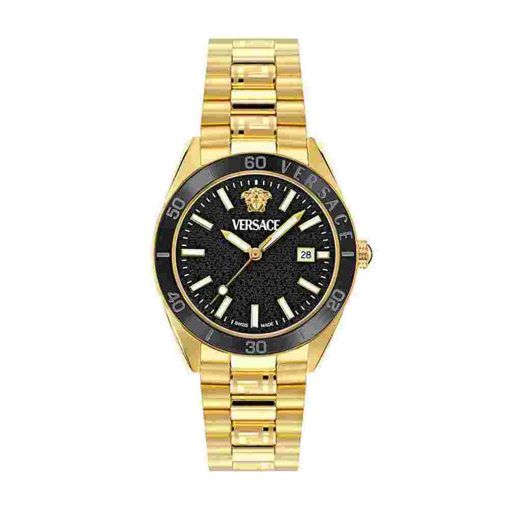 Versace V Dome Quartz Watch PVD Gold Black 42 mm Sapphire Crystal VE8E00624