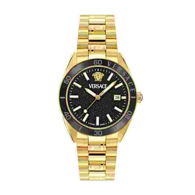 Versace V Dome Quartz Watch PVD Gold Black 42 mm Sapphire Crystal VE8E00624
