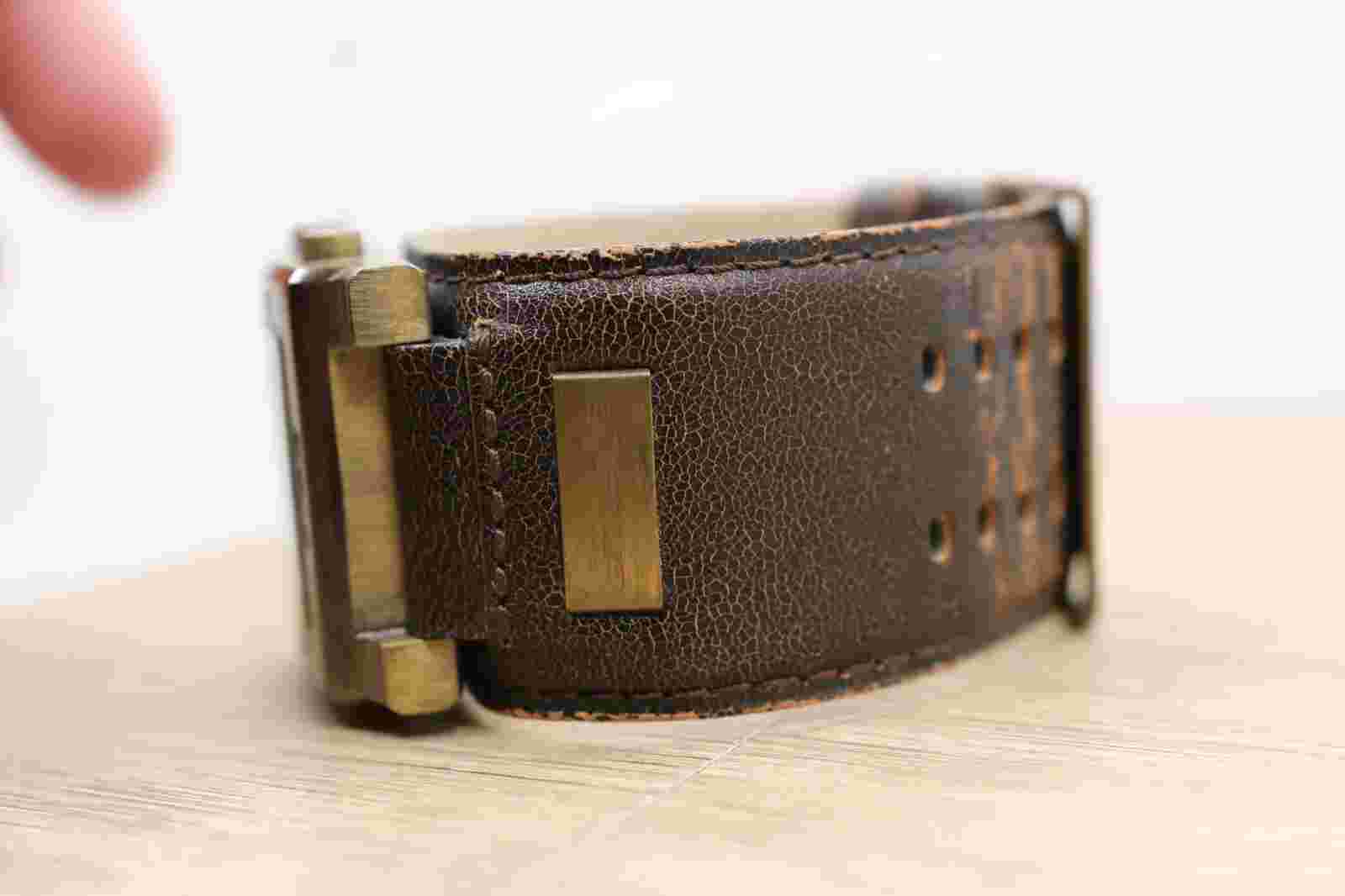 Vintage Mens Arnette Bronze Tone Digital Alarm Chrono Watch Cuff Bracelet NewBat