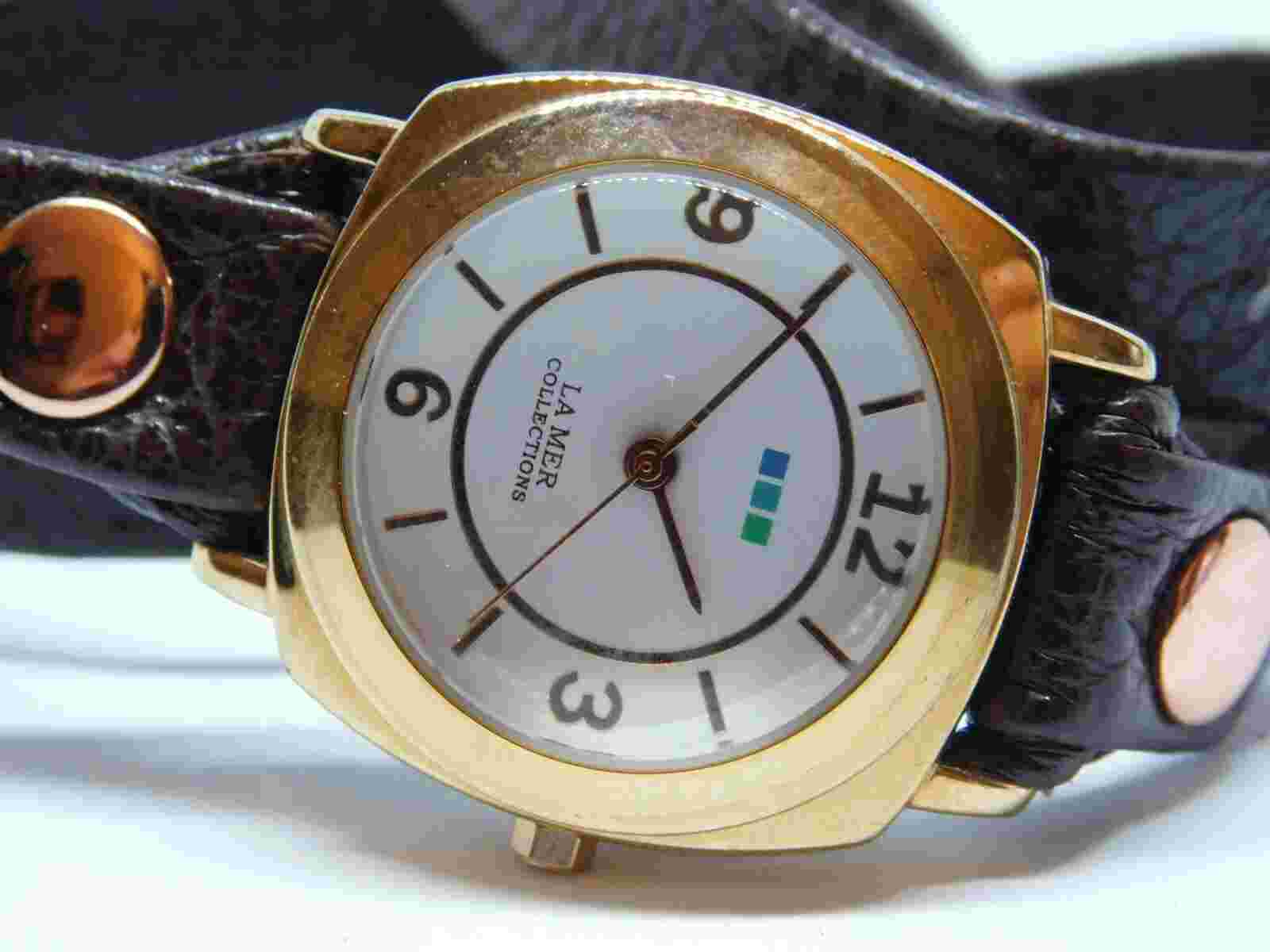 LA Mer Collection Genuine Leather Quartz Analog Women's Watch New Battery