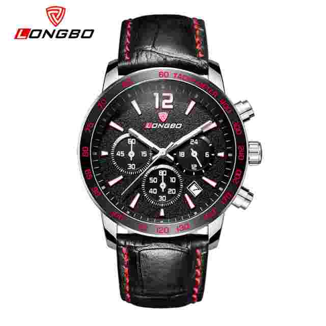LONGBO Men Military Steel Leather Quartz Analog Waterproof Wrist Watches 80172