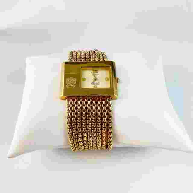 Vintage Estate Designer Paolo Gucci Logo Gold Tone Multi Chain Bracelet Watch