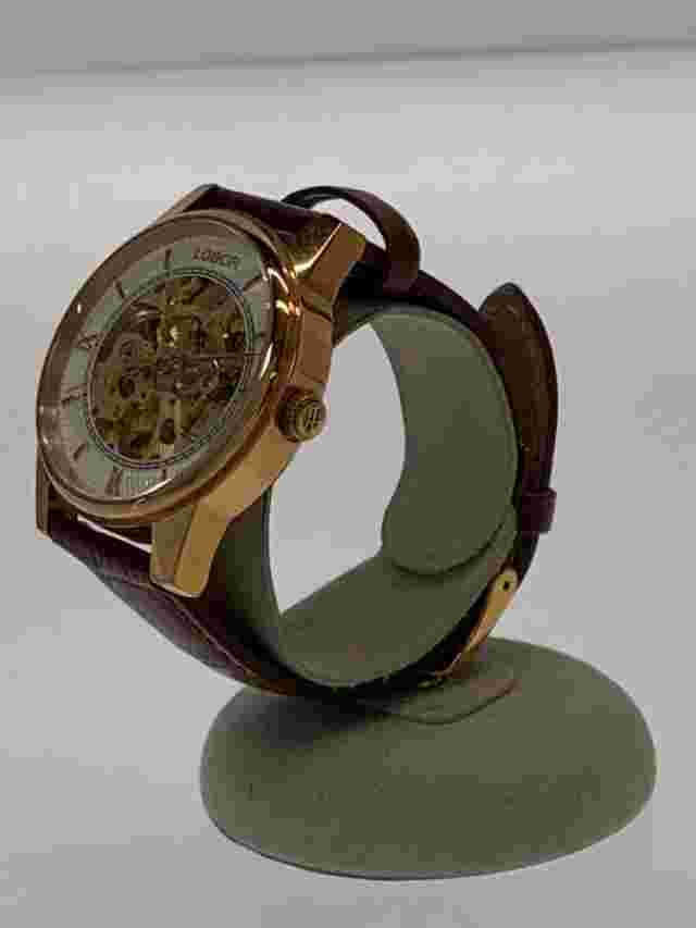 LOBOR Automatic Wristwatch Analog Leather silver brown