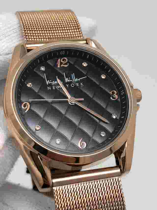Nicole Miller Crystals Black Dial Rose Gold Mesh Women's Watch NY50248002 SD