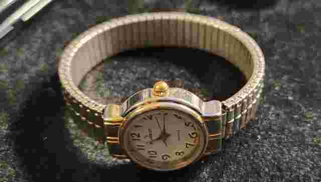 Peugeot Watch Silver & Gold Two Toned Expansion Band Round White Face (Read) L1