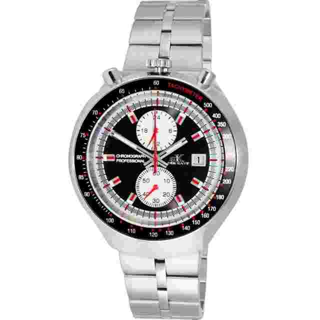 Adee Kaye Mens Black Dial Watch AK5662-MBK Stainless Steel Water Resistant