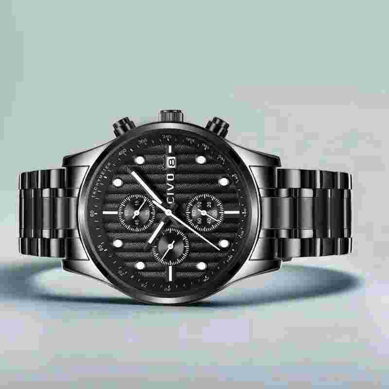 CIVO Mens Japan Quartz Mvmt Stainless Wrist Watch Chronograph Butterfly Clasp