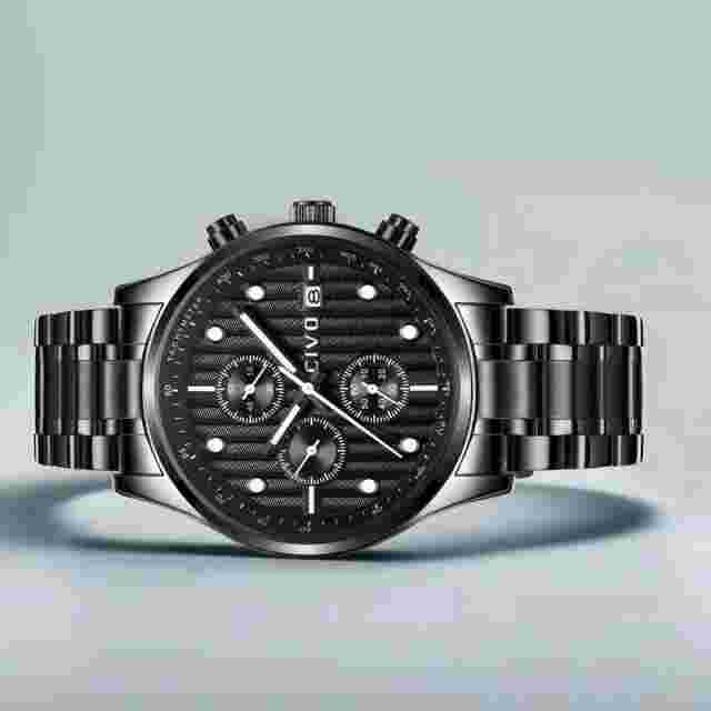 CIVO Mens Japan Quartz Mvmt Stainless Wrist Watch Chronograph Butterfly Clasp