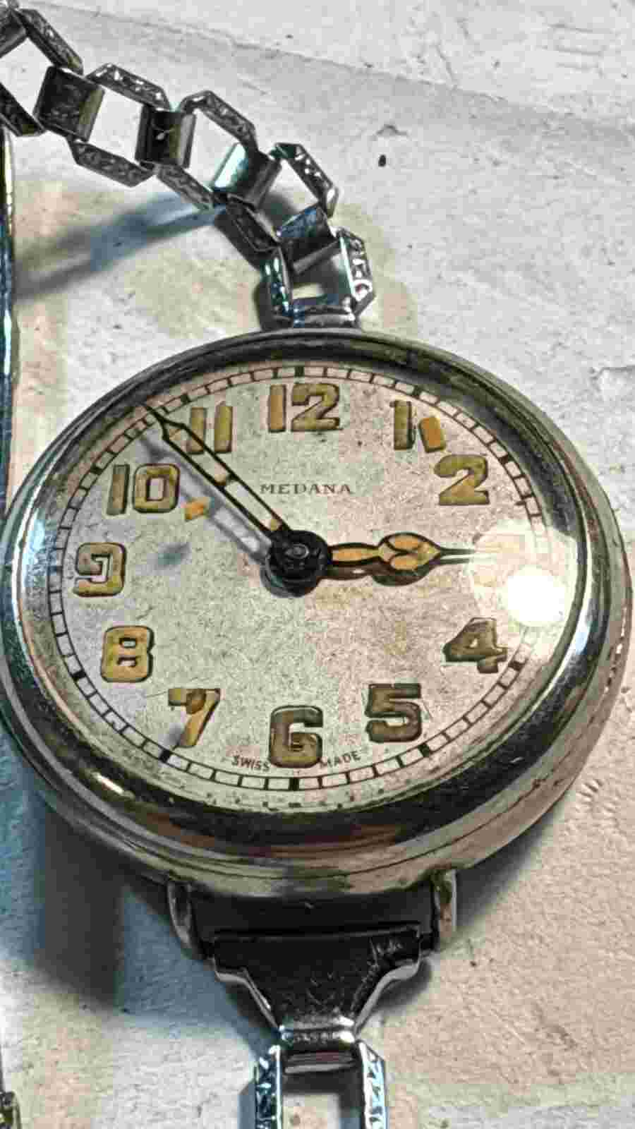 Vintage 30mm 1940's Medana Mechanical Watch Not run for PARTS