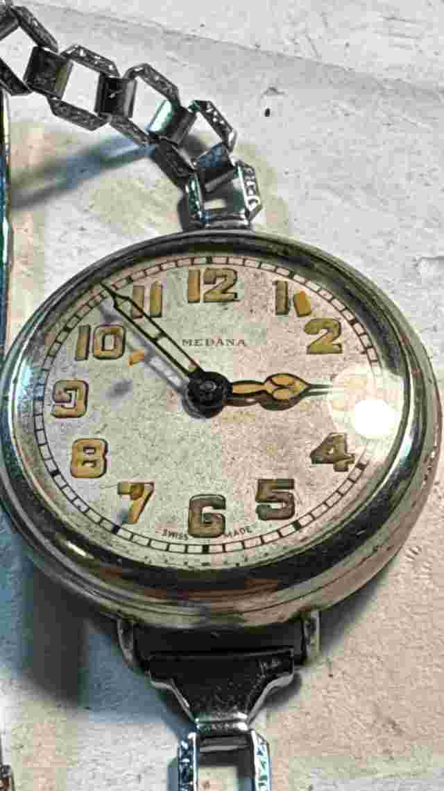 Vintage 30mm 1940's Medana Mechanical Watch Not run for PARTS