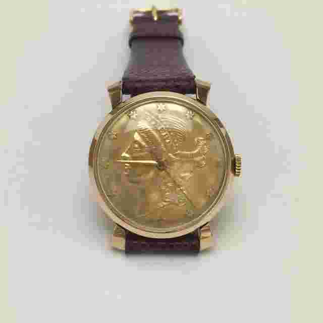 BWC London $20 Gold Liberty Dollar Dial 9k Gold Case Watch