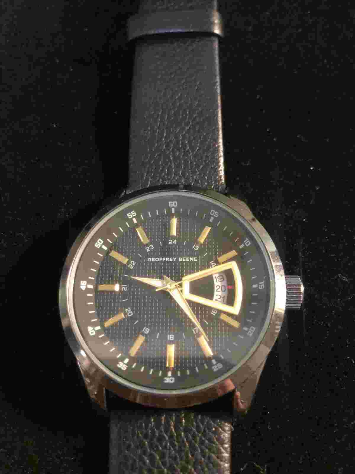 Mens Geoffrey Beene Watch GB8144GU Scrolling Date 12 and 24 Hr NEW BATTERY