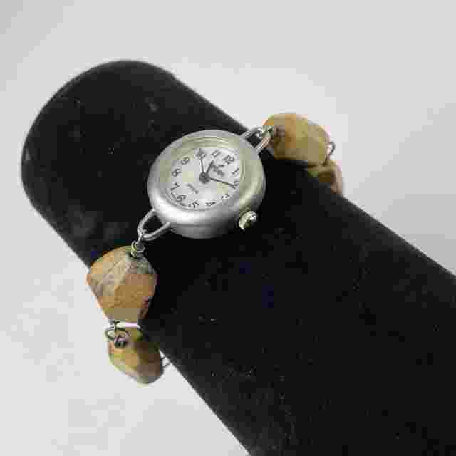 Peyote Bird Santa Fe Bracelet Watch Tan Jasper Stones Sterling & Gift Necklace