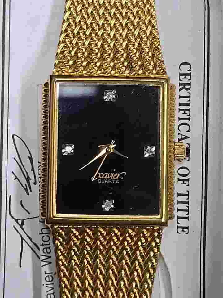 2x LOT- Xavier Quartz Watch Gold Tone +Diamond Men's+Women's (New Batteries)
