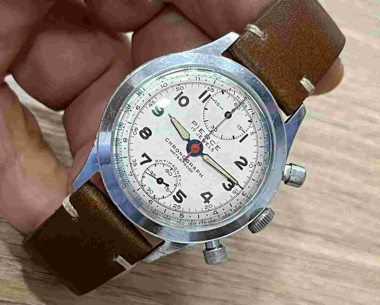 PIERCE CHRONOGRAPH  37 mm MANUAL  Cal. Pierce 134 RARE MEN WRIST WATCH