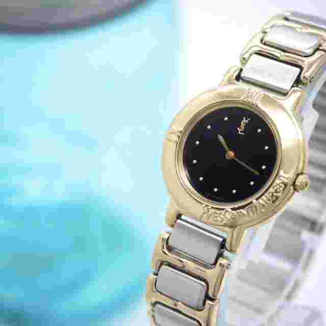 Saint Laurent Watch Wristwatch YSL Cassandra Black Gold Women's Authentic