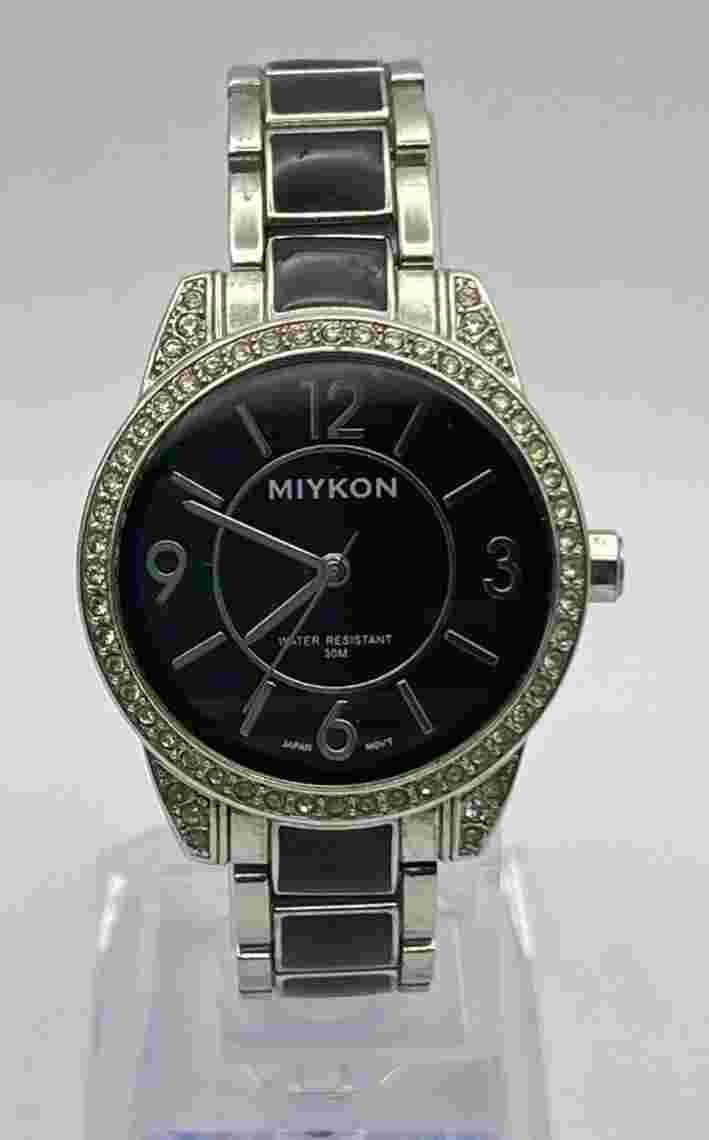Miykon Water Resistant 30m black silver Quartz watch Stainless Steel Watch