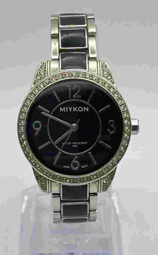 Miykon Water Resistant 30m black silver Quartz watch Stainless Steel Watch