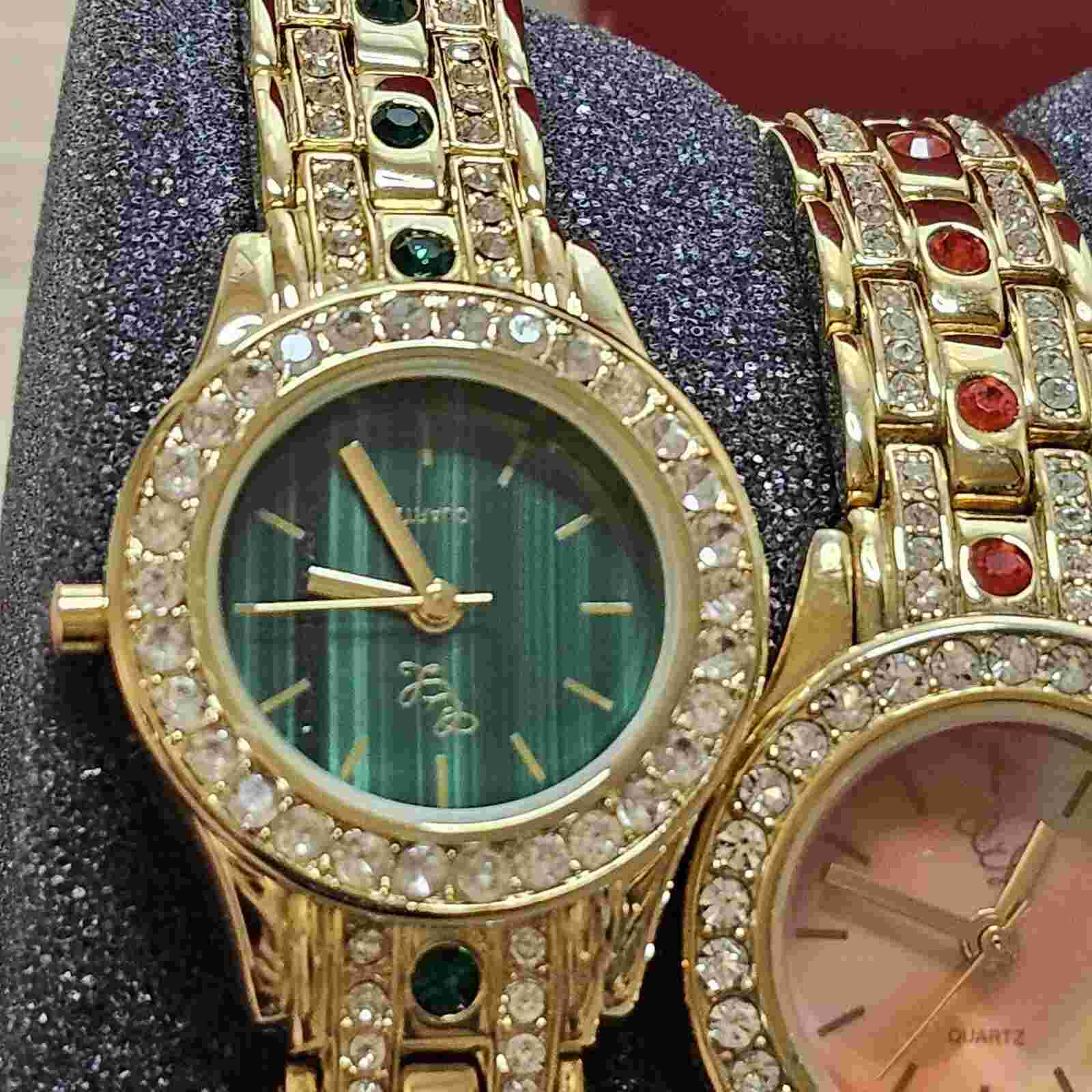 HSN Colleen Lopez Stainless Steel Gemstone Dials Cuff Watch Set Of 2