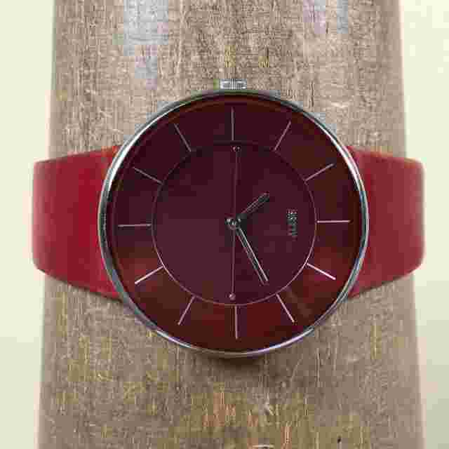Alessi Alesandro Mendini Women AL8001 Dress Red Leather Quartz 35mm Watch 7 1/2"