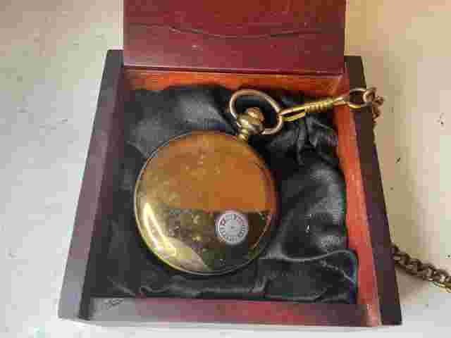 Collectible ENAMELED EAGLE POCKET WATCH  CALVIN HILL IN ORG BOX