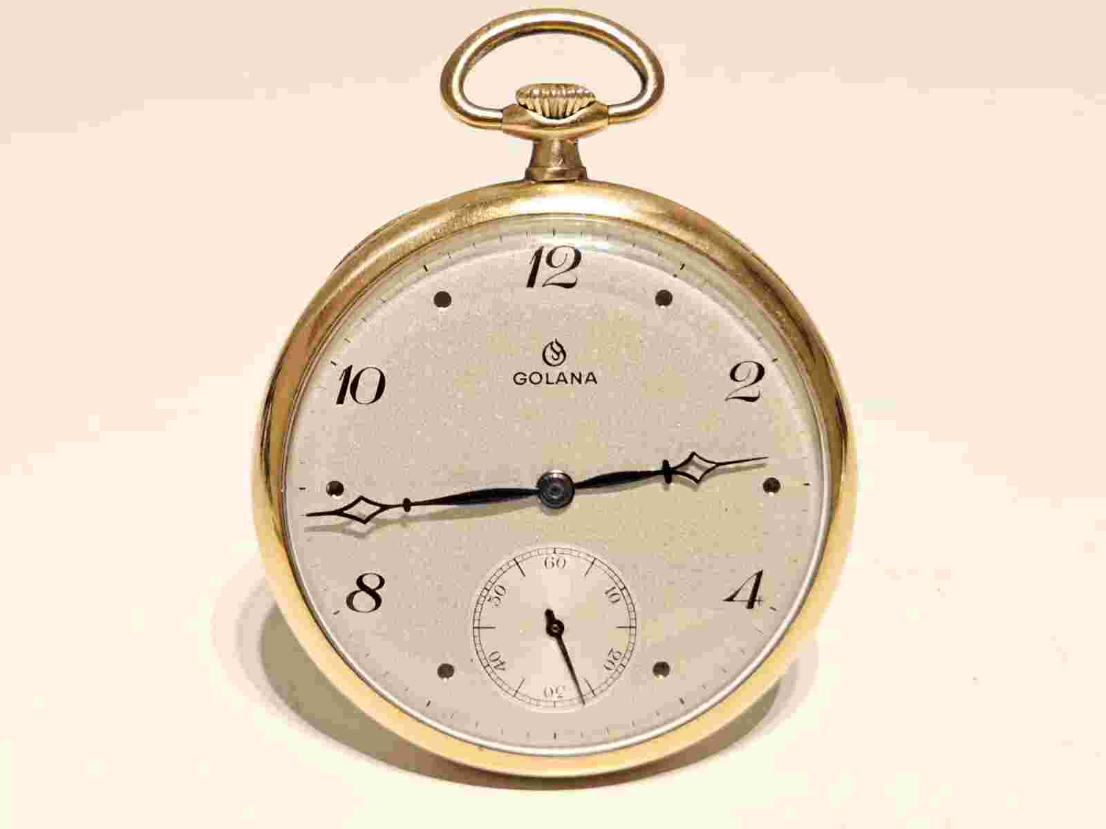 VINTAGE WW2 ERA LUXURY ELEGANT SWISS GOLD PLATED MEN'S POCKET WATCH "GOLANA" 15J