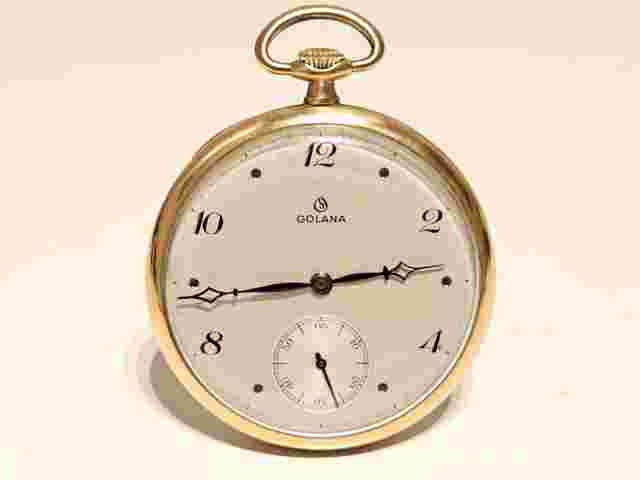 VINTAGE WW2 ERA LUXURY ELEGANT SWISS GOLD PLATED MEN'S POCKET WATCH "GOLANA" 15J