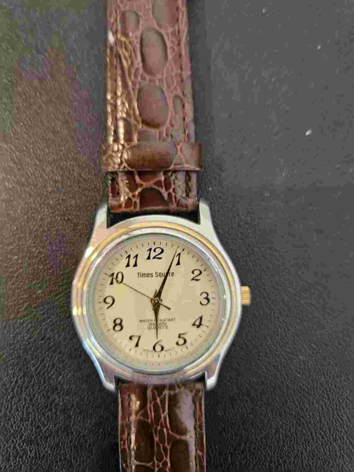 Movt Times Square Watch Leather Band Water Resistant Quartz Brown Band 5145 377