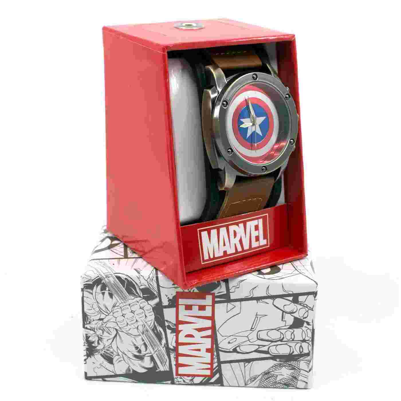 Captain America Shield Watch with Dual Fasten  Adjustable Strap Brown