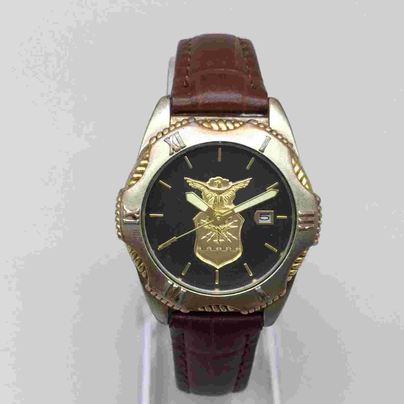 Montana Silversmiths Watch Women Gold Tone Black Date Leather Band New Battery