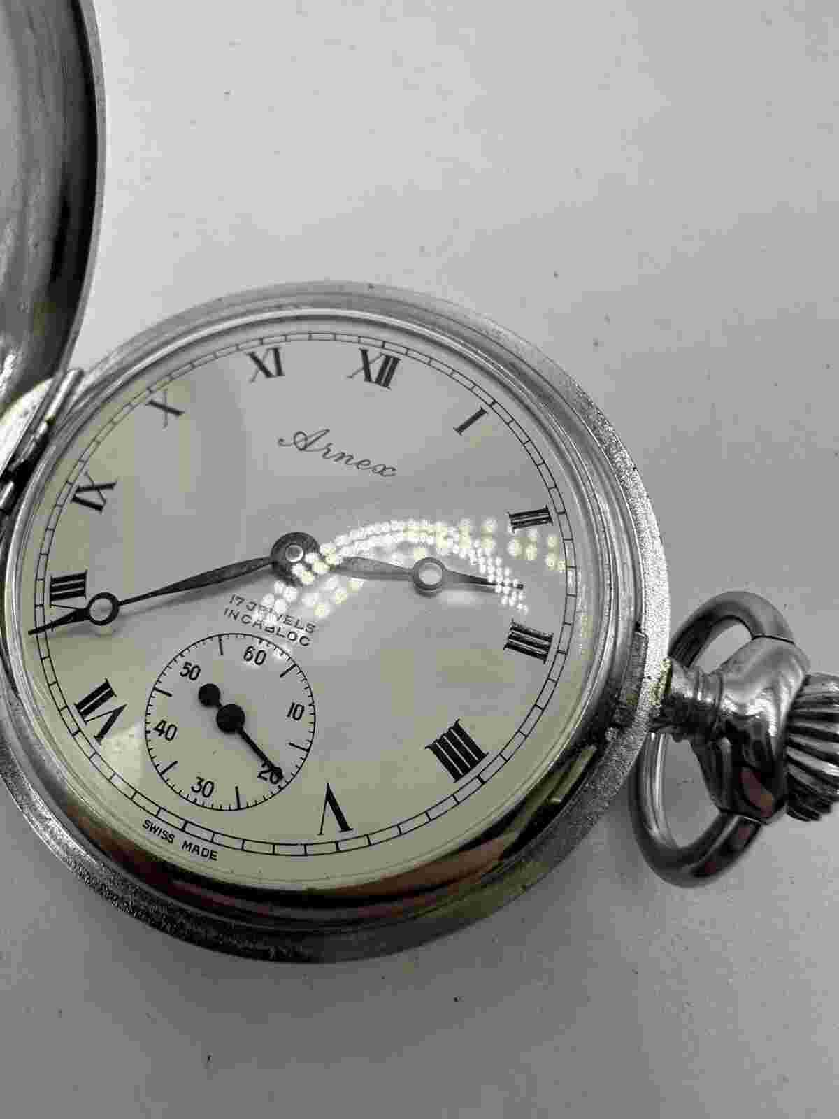 Arnex Swiss Made Silver pocket watch Unitas 6498 Movement Men’s ETA