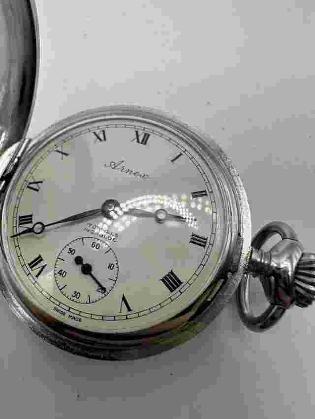 Arnex Swiss Made Silver pocket watch Unitas 6498 Movement Men’s ETA