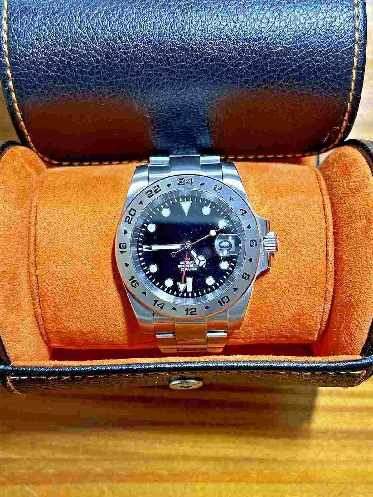 40mm Black Explorer 2 GMT Mod Watch NO LOGO w/ NH34 Automatic Mvmt