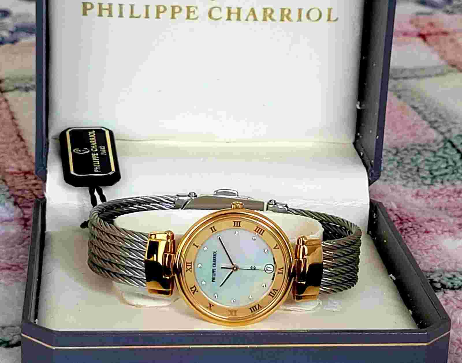 PHILIPPE CHARRIOL,Authentic,Diamond Dial,Hardly Worn,MOP,32MM,Tag,Box,Excellent.